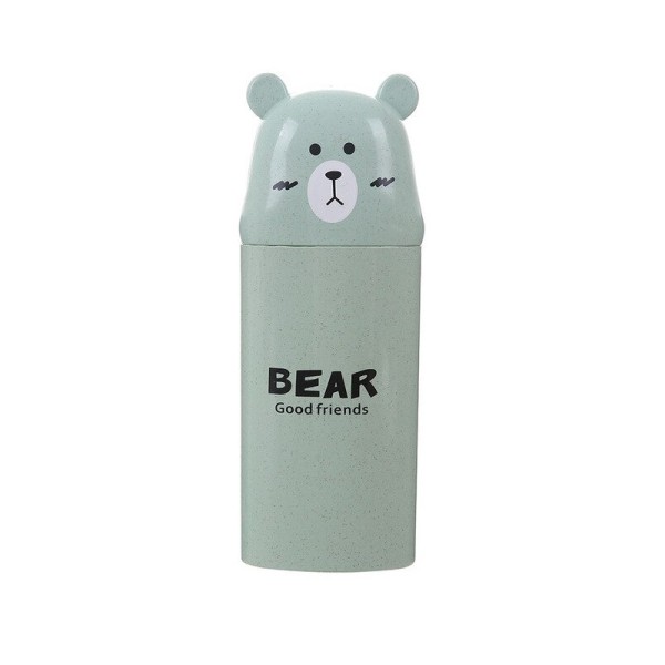 Toothbrush holder for travel, bear shape, green color, model B10G